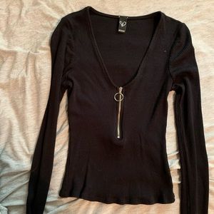 Black V-neck long sleeved sweater